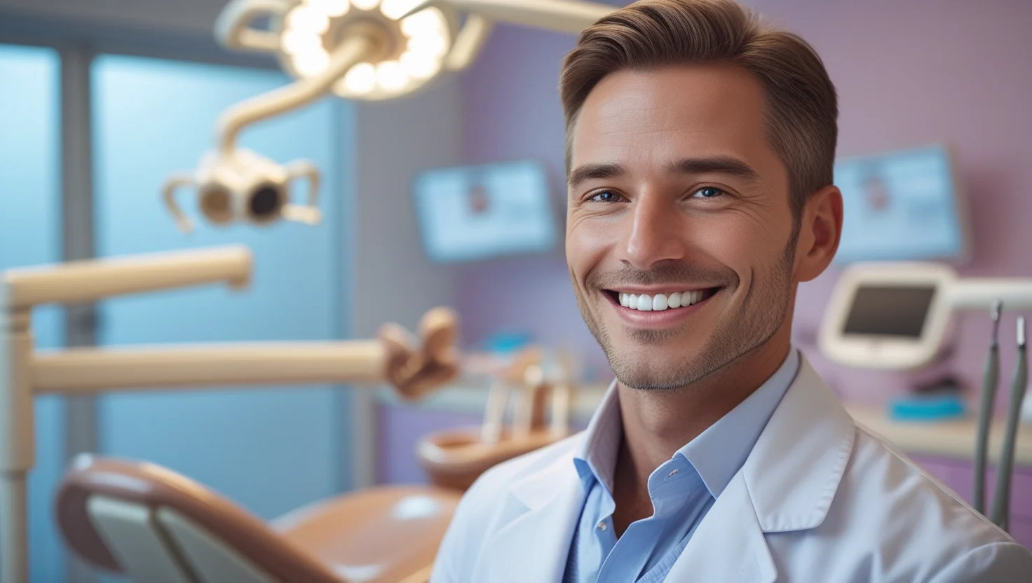 Portrait image of a dentist smiling